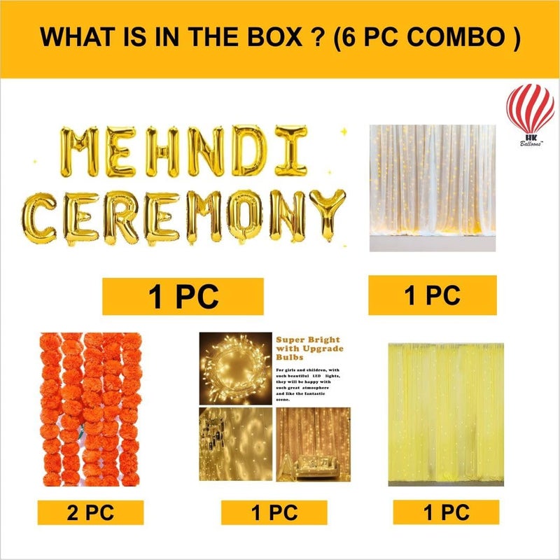 HK Balloons بالونات HK 6 قطع لزينة مراسم المهرجان في المنزل، مجموعة زينة هالدي، لمجموعة زينة بوجا مع قماش خلفية أصفر وأبيض للتزيين - Image 2