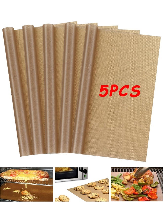 اتش اس ٥ عبوات من أوراق تفلون للخبز، حصيرة فرن للشواية من التفلون للنقل بالحرارة، ورق غير لاصق قابل لإعادة الاستخدام ومقاوم للحرارة للصناعات اليدوية، قماش خبز مقاوم للحرارة بدرجة الطعام غير لاصق (١٥.٧٥ × ١٣ إنش) - Image 1