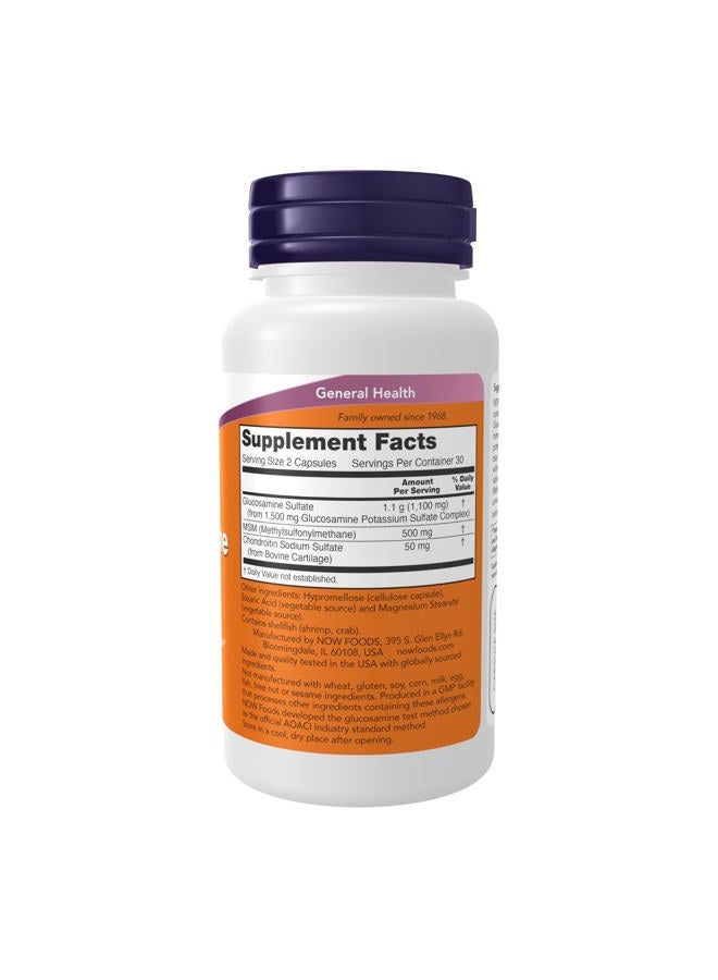 NOW مكملات، جلوكوزامين و MSM بالإضافة إلى كبريتات الكوندرويتين، صحة المفاصل*، 60 كبسولة نباتية - Image 2