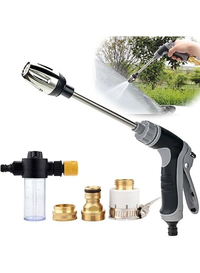 High Pressure Hose Nozzle with Foam Cannon, Heavy Duty Metal Water Spray Gun, 360° Adjustable Jet Wand for Car Wash & Patio with 3 Connectors - Image 1