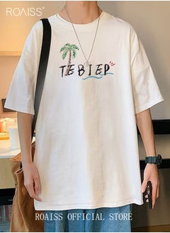 roaiss Men's Fashion Round Neck Printed T-Shirt Men's Loose T-Shirt Basic Bottom Short Sleeves Men's Soft Skin-Friendly Moisture Absorbent Breathable Half Sleeves  - Image 2