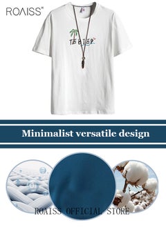 roaiss Men's Fashion Round Neck Printed T-Shirt Men's Loose T-Shirt Basic Bottom Short Sleeves Men's Soft Skin-Friendly Moisture Absorbent Breathable Half Sleeves  - Image 5
