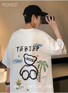 roaiss Men's Fashion Round Neck Printed T-Shirt Men's Loose T-Shirt Basic Bottom Short Sleeves Men's Soft Skin-Friendly Moisture Absorbent Breathable Half Sleeves  - Image 3