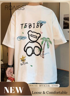 roaiss Men's Fashion Round Neck Printed T-Shirt Men's Loose T-Shirt Basic Bottom Short Sleeves Men's Soft Skin-Friendly Moisture Absorbent Breathable Half Sleeves  - Image 1