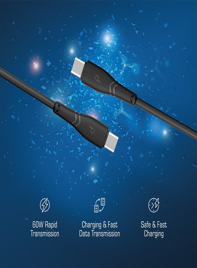 باوا كابل USB-C إلى USB-C من مادة PVC، 60 وات، نقل بيانات سريع، شحن سريع، طول 2 متر - Image 2