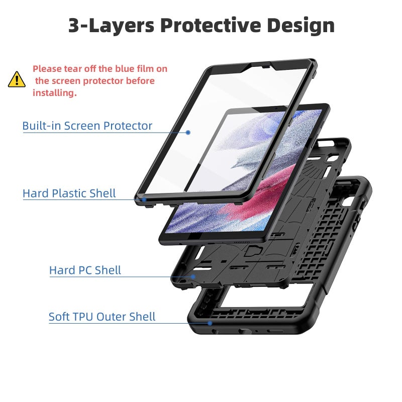 TSQQST Samsung Galaxy Tab A7 Lite Case 8.7 Inch 2021 for Kids with Screen Protector | Full Body Protective Rugged Slim Case with Stand+Shoulder Strap for Galaxy Tab A7 Lite SM-T220/T225/T227, Black - Image 3