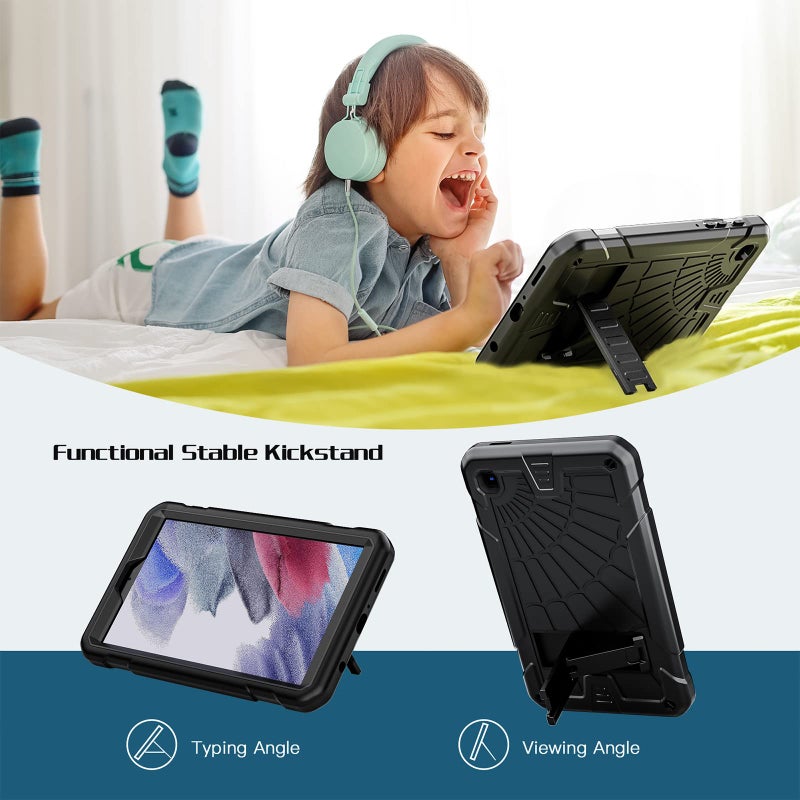 TSQQST Samsung Galaxy Tab A7 Lite Case 8.7 Inch 2021 for Kids with Screen Protector | Full Body Protective Rugged Slim Case with Stand+Shoulder Strap for Galaxy Tab A7 Lite SM-T220/T225/T227, Black - Image 4