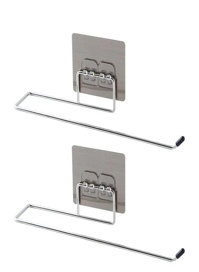 Styllent 2Pcs Stainless Steel Self Adhesive Napkin Ring Wall Mount Towel Hanging Holder with Magic Adhesive Pad Kitchen Paper Roll Holder Tissue Paper Stand Towel Bar Hanger Kitchen and Washbasin use (27 CM) - Image 1