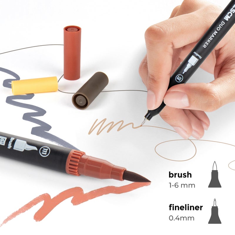 ZSCM Skin Tone Duo Tip Marker Pens, 12 Pack Fine & Brush Markers for Adult Coloring Books No Bleeding, Watercolor Skin Tone Markers for Hair and Portrait Sketch Drawing Lettering Writing Calligraphy - Image 2