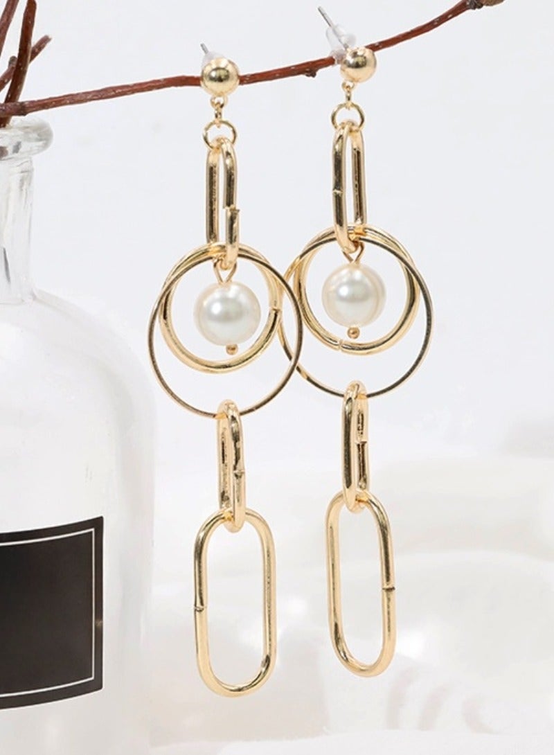 أقراط معدنية دائرية أنيقة -أقراط طويلة الطراز أنيقة ومتعددة الاستعمالات - Image 1