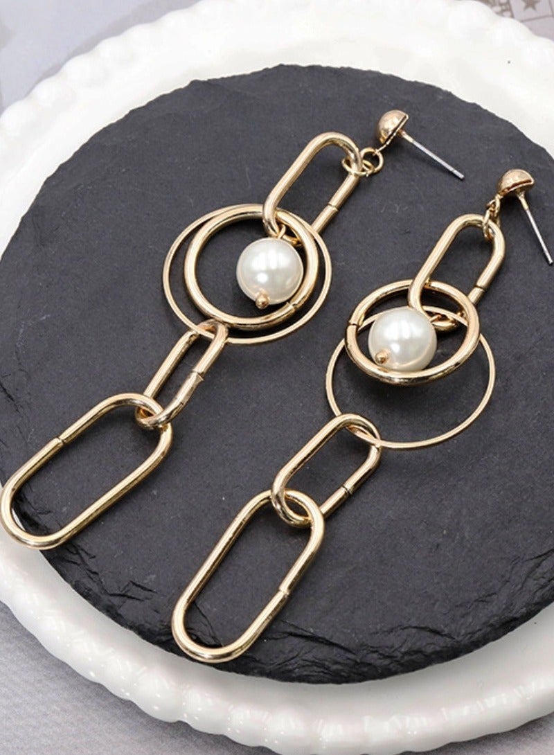 أقراط معدنية دائرية أنيقة -أقراط طويلة الطراز أنيقة ومتعددة الاستعمالات - Image 2