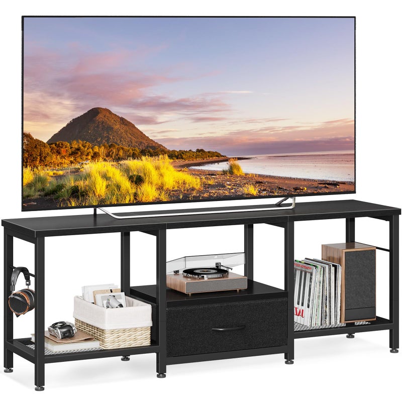 Casaottima 47" TV Stand with Open Storage Shelves for 43, 50 Inch TV, Entertainment Center with Fabric Drawers, TV Console Table with Soundbar Shelf TV Stand for Living Room Bedroom, Pure Black - Image 1