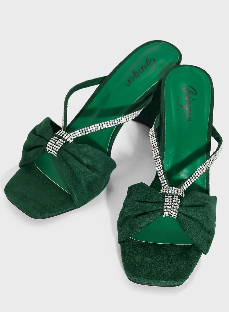 جينجر Rhinestone & Knot Decor Chunky Heeled Sandals