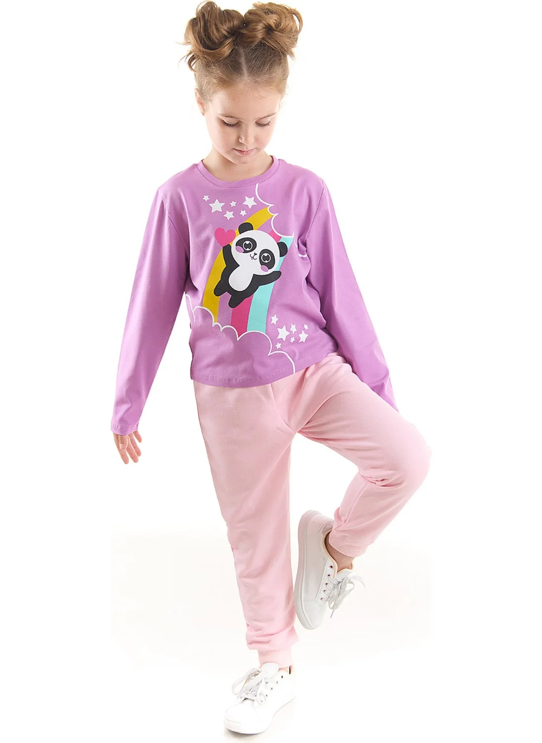 Denokids Rainbow Panda Girl T-Shirt Pants Set