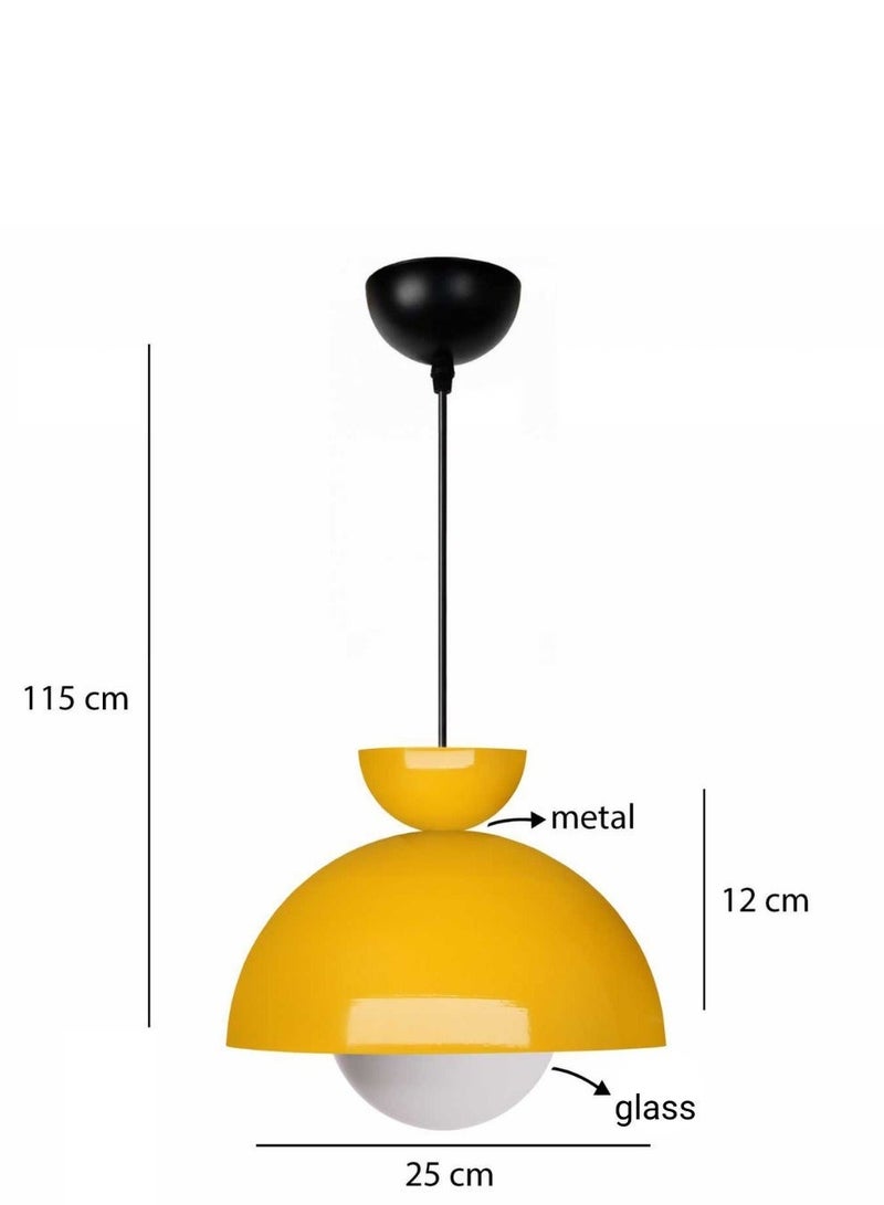 Yellow Glass & Metal Pendant Light – Modern Ceiling Hanging Lamp E27 for Bedroom, Kitchen & Living Room - Image 3