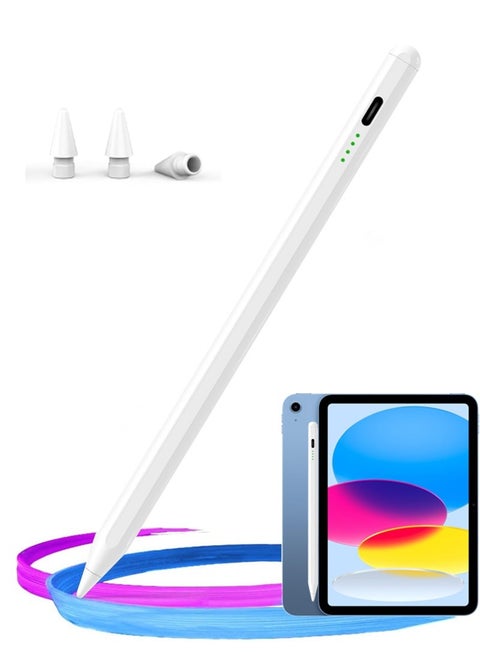 قلم شاشة لجهاز iPad مع وظيفة رفض راحة اليد، قلم نشط متوافق (2018-2025) Apple iPad Pro 11/12.9 بوصة، iPad 10/9/8/7/6th، iPad Air 5/4/3 الجيل، iPad Mini 6/ الجيل الخامس