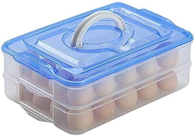 24 GRID PLASTIC EGG BOX CONTAINER 2 LAYER AIRTIGHT EGG STORAGE BOX WITH LID EGG CARRIER CONTAINERMULTICOLOUR