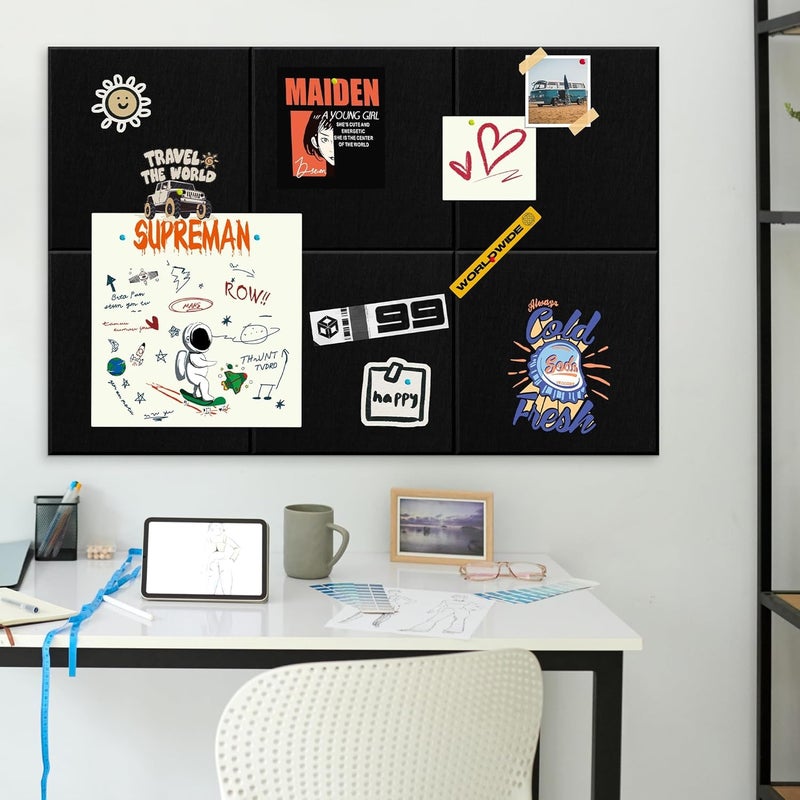 CLOSAL ® 6 Sheet Black Bulletin Crok Board 30x30cm Sheet, Large Cork Bulletin Board for Wall, Bulletin Boards Notice Pin Board for Office, School & Home, Bulletin Boards - Image 2