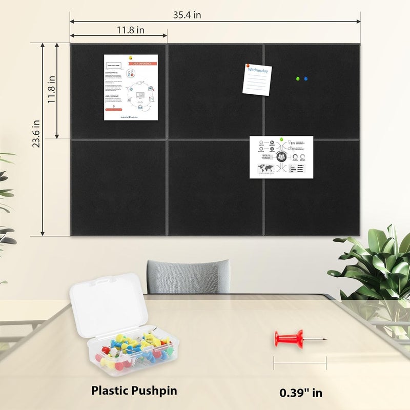 CLOSAL ® 6 Sheet Black Bulletin Crok Board 30x30cm Sheet, Large Cork Bulletin Board for Wall, Bulletin Boards Notice Pin Board for Office, School & Home, Bulletin Boards - Image 3