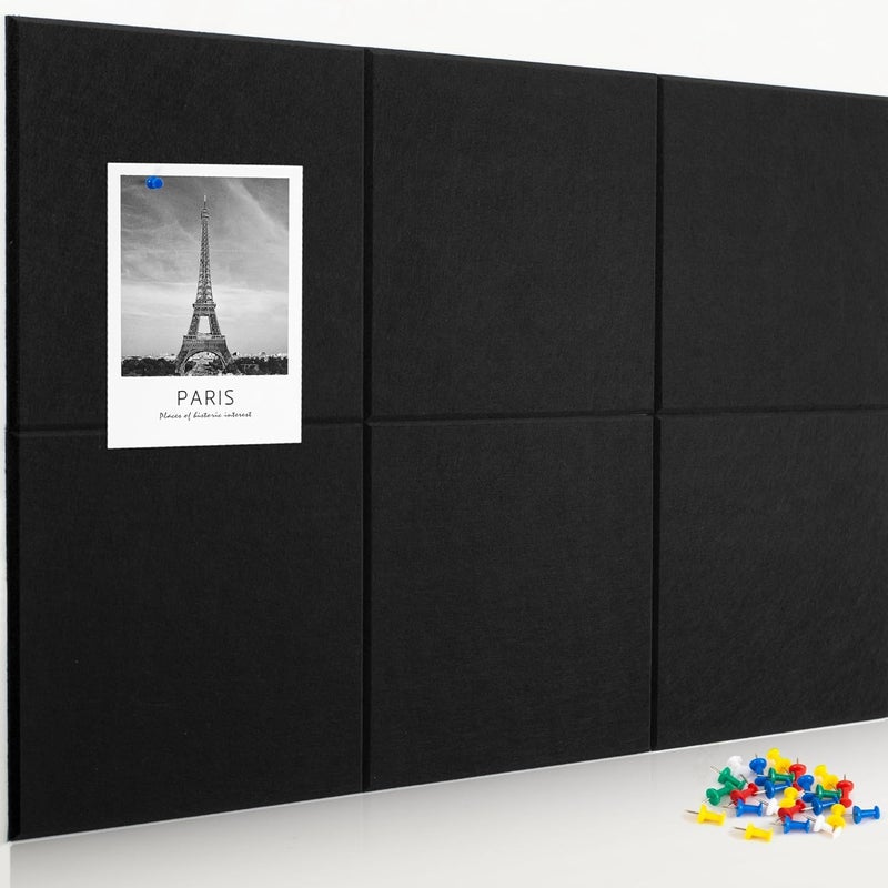 CLOSAL ® 6 Sheet Black Bulletin Crok Board 30x30cm Sheet, Large Cork Bulletin Board for Wall, Bulletin Boards Notice Pin Board for Office, School & Home, Bulletin Boards - Image 1
