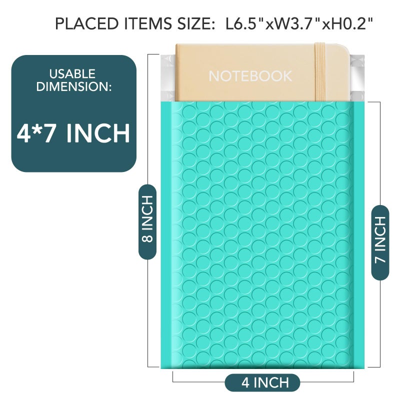 METRONIC Small Bubble Mailers 4x8 200 Pack Teal Bubble Mailer Usable Size 4x7 Self Seal Waterproof Padded Envelopes for Small Business Packaging Sports Cards - Image 2