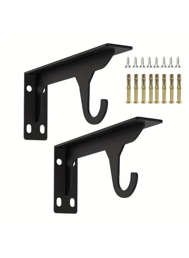 2Pcs Black Heavy Duty Metal Wall Hooks 11 18 Inch Triangle Shelf Support Bracket - Image 1