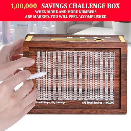 True Flair Wooden Money/Piggy Bank, Money Box, Coin Box with Printed Design for Kids/Children | Savings Challenge Box, Cashbox,Cash Vault Wooden Savings Box,Coin (1,00,000) - Image 3