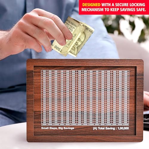 True Flair Wooden Money/Piggy Bank, Money Box, Coin Box with Printed Design for Kids/Children | Savings Challenge Box, Cashbox,Cash Vault Wooden Savings Box,Coin (1,00,000) - Image 2