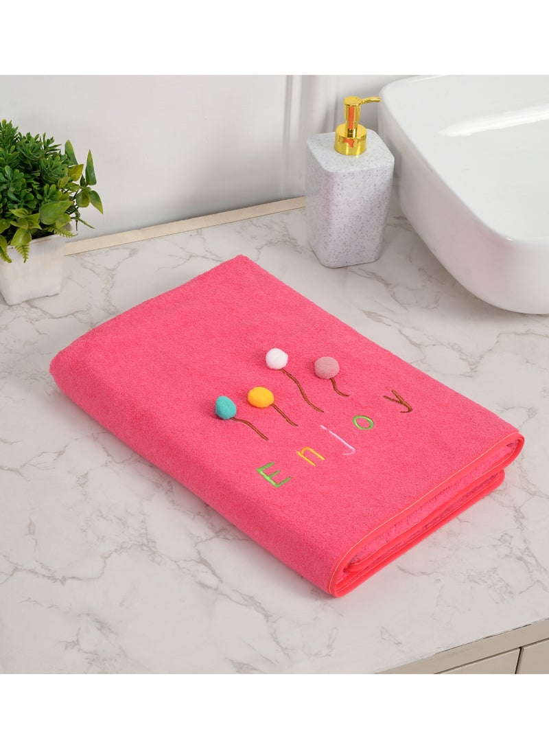 AURIO Ultra-Soft Microfiber Kids' Bath Towel (70x140 cm) – Premium Absorbent Quick-Dry Shower Towel with Colorful "Enjoy" Embroidery and 3D Balloon Accents – Gentle on Sensitive Skin - Image 1