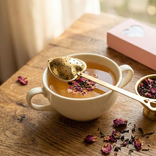 OH CHA - Tea Infuser Stainless Steel, Heart Shaped Golden | Tea Strainer for Everyday Use | BPA Free, Durable | Used as Green Tea Infuser | Tea Filter, Tea Maker | 14cms - Image 5