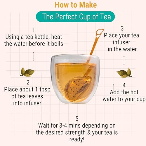OH CHA - Tea Infuser Stainless Steel, Heart Shaped Golden | Tea Strainer for Everyday Use | BPA Free, Durable | Used as Green Tea Infuser | Tea Filter, Tea Maker | 14cms - Image 4