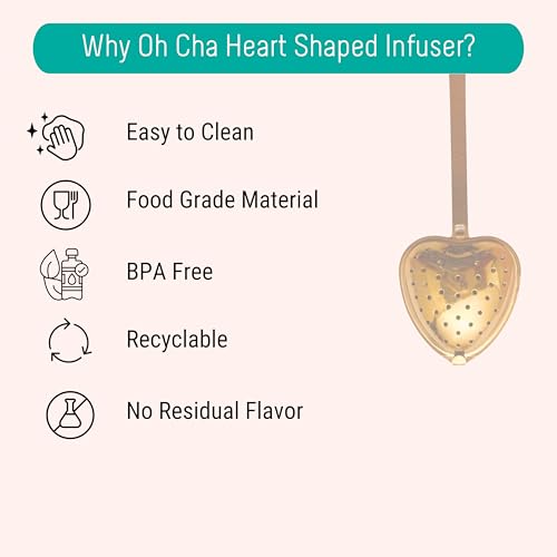 OH CHA - Tea Infuser Stainless Steel, Heart Shaped Golden | Tea Strainer for Everyday Use | BPA Free, Durable | Used as Green Tea Infuser | Tea Filter, Tea Maker | 14cms - Image 2