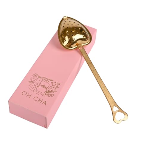OH CHA - Tea Infuser Stainless Steel, Heart Shaped Golden | Tea Strainer for Everyday Use | BPA Free, Durable | Used as Green Tea Infuser | Tea Filter, Tea Maker | 14cms - Image 1