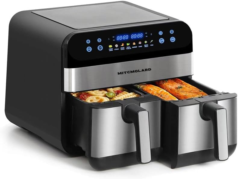 MITCMOLARD Air fryer - Airfryer - Fryers, Air Fryer Stainless Steel, Digital Air Fryer, 9.5 L, Up to 200°C, Electric Air Fryer Dual Zone, 2400 w Rapid Air Fryers, 8 Preset Programs, - Image 1