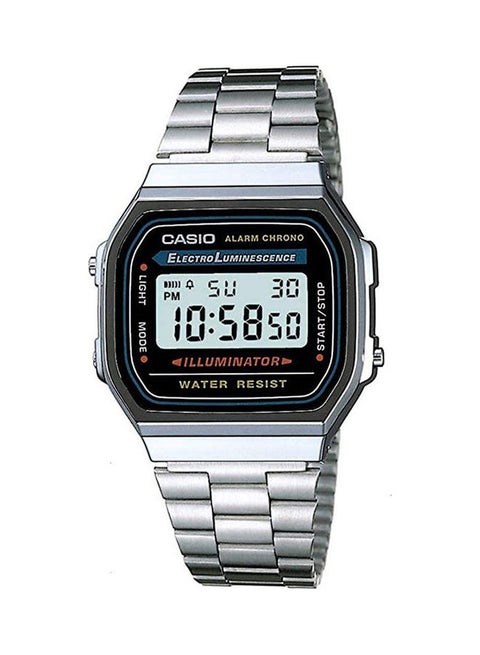 Unisex Stainless Steel Digital Clasp Watch A-168WA-1UWD
