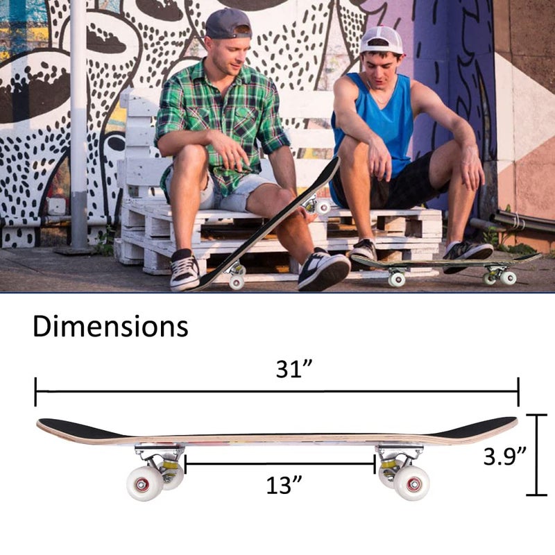 CAPARK Skateboards for Beginners Adults Youths Teens Kids Girls Boys 31 Inch Pro Complete Skate Boards 7 Layer Canadian Maple Double Kick Concave Longboards (Ocean) - Image 2
