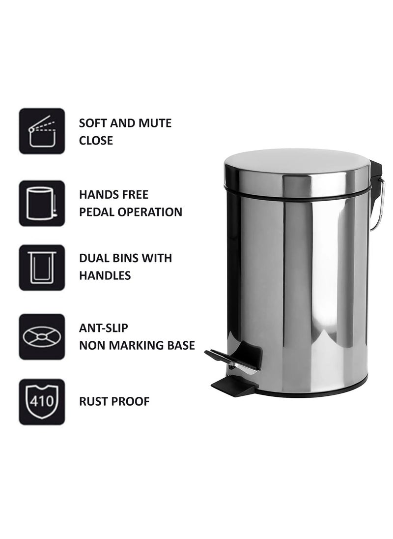 BLACKSTONE - Stainless Steel Hands Free Pedal Bin 5L Soft Close Rust-Proof - Image 1