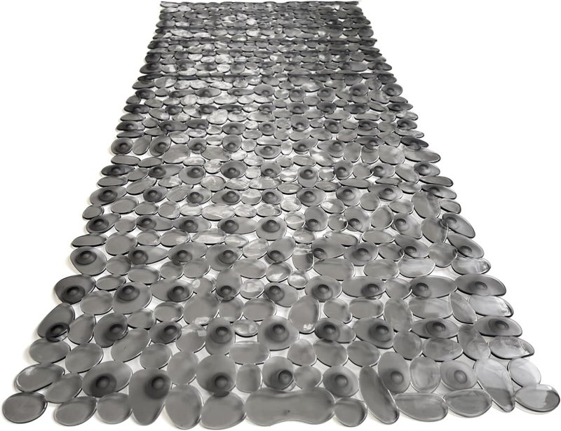 Tike Smart “Pebbles” Non-Slip Bathtub/Shower Mat 35"x16" Rectangular, Non-Toxic, Safe, Clean, Machine-Washable, Superior Grip & Drainage, Vinyl, for Smooth Floors ONLY, Transparent Gray - Image 1