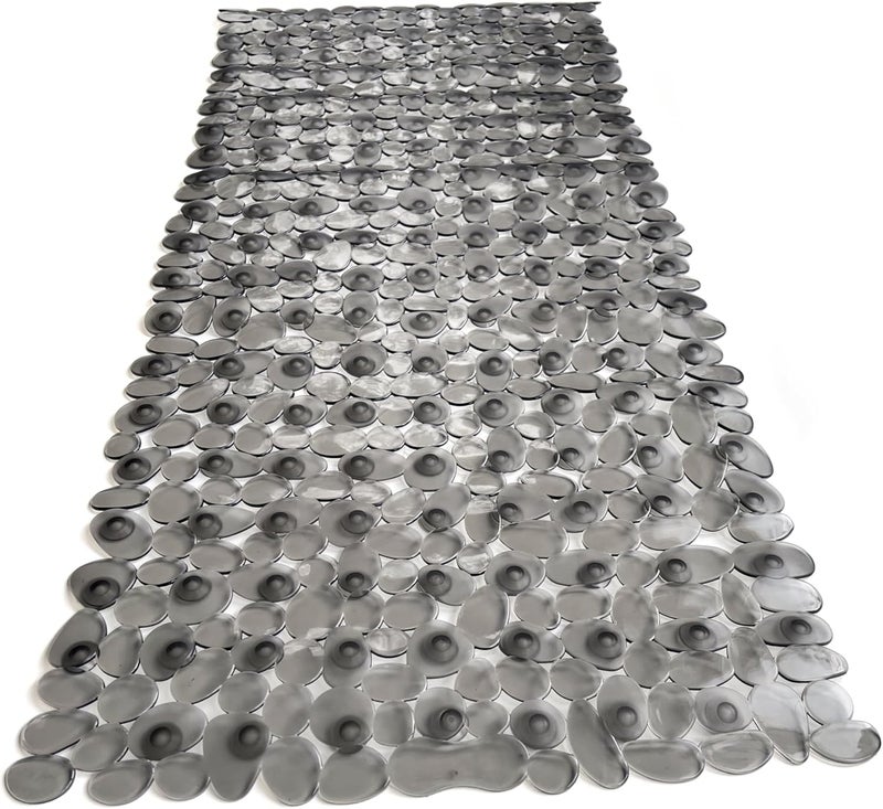 Tike Smart “Pebbles” Non-Slip Bathtub/Shower Mat 35"x16" Rectangular, Non-Toxic, Safe, Clean, Machine-Washable, Superior Grip & Drainage, Vinyl, for Smooth Floors ONLY, Transparent Gray - Image 2