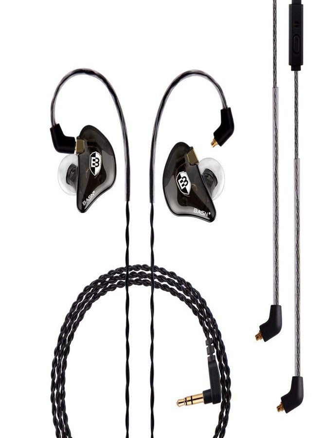 BASN Professional in Ear Monitor Headphones for Singers Drummers Musicians with MMCX Connector IEM Earphones (Pro Clear Black) - Image 1