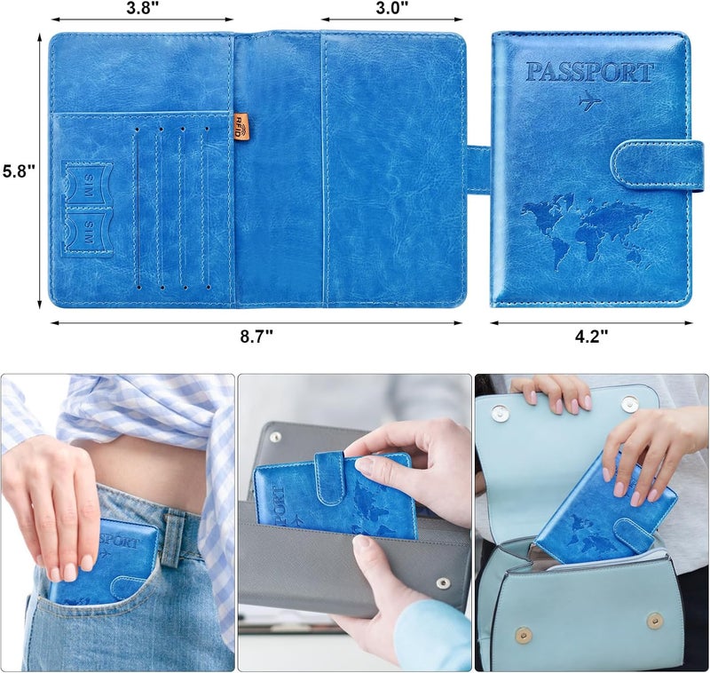Eoehro Passport Holder for Travel Essentials, Passport Wallet Cover Case for Travel Must Haves Accessories,Passport Book Holders for Women and Men(blue) - Image 2