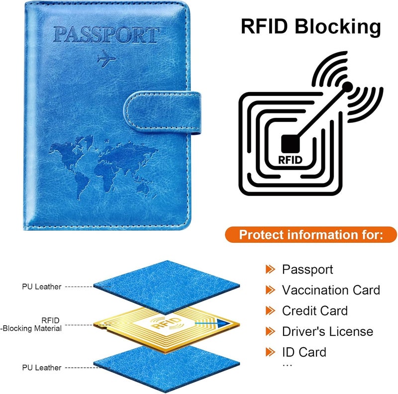 Eoehro Passport Holder for Travel Essentials, Passport Wallet Cover Case for Travel Must Haves Accessories,Passport Book Holders for Women and Men(blue) - Image 4