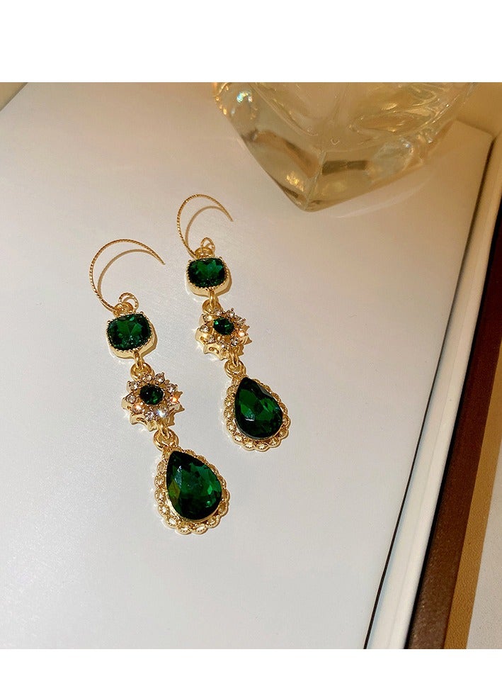 Elegant Luxury French Fashion Green Zircon Dangle Earrings - Image 1