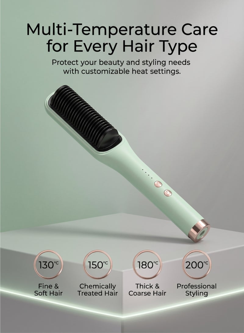 Ssovi 2-in-1 Hair Straightener Brush for Women, 20s Fast Heating Ceramic Electric Straightening Comb, Anti-Scald Anti-Frizz Heated Styler (Mint Green) - Image 5