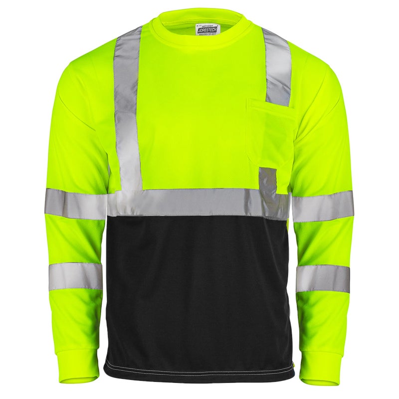 JORESTECH Safety T Shirt Reflective High Visibility Long Sleeve Yellow/Lime Black Bottom ANSI Class 3 Level 2 Type R TS-13 (XL)