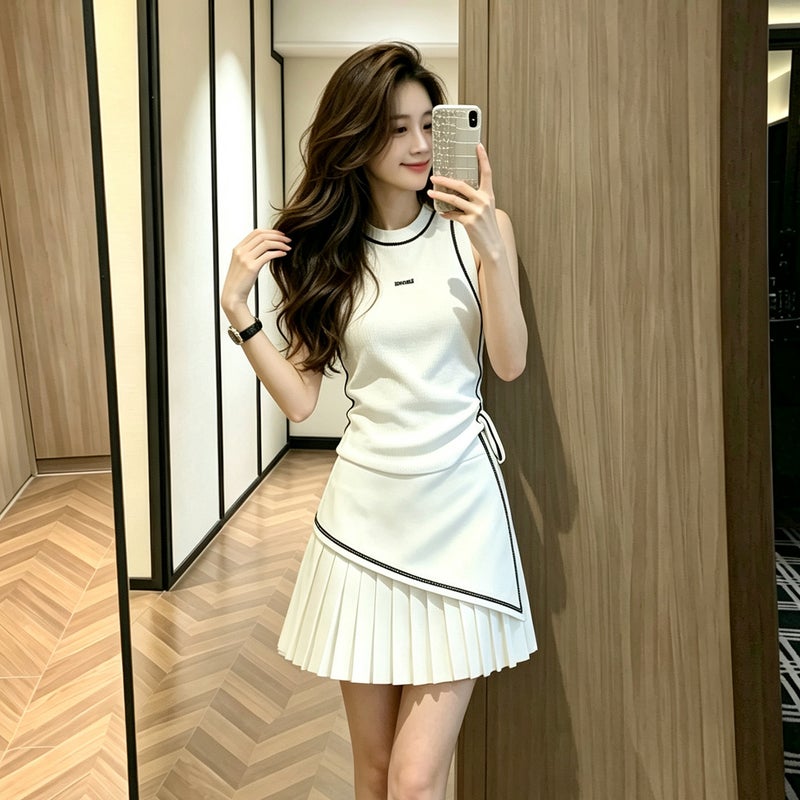 Women's White Sleeveless Top and Skirt Set - Image 4
