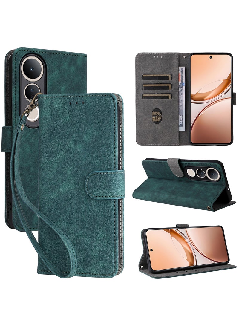 For Vivo V50 Lite Flip Cover with Detachable lanyard, PU Leather Full Body Protection Shockproof Flip Mobile Phone Case, RFID Anti-theft Brush Folio Wallet Case  - Image 1