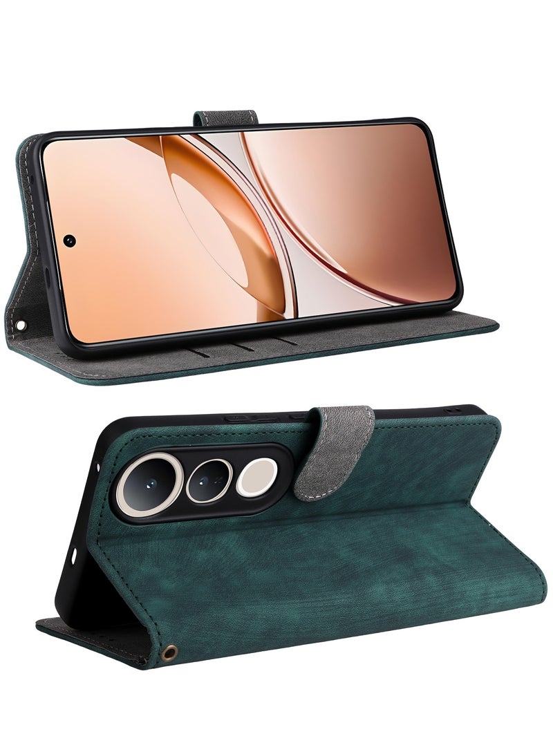 For Vivo V50 Lite Flip Cover with Detachable lanyard, PU Leather Full Body Protection Shockproof Flip Mobile Phone Case, RFID Anti-theft Brush Folio Wallet Case  - Image 2