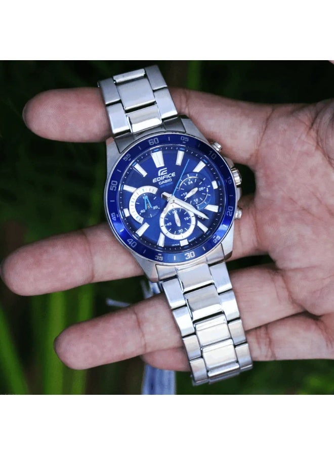 Casio Edifice EFV-570D-2AVUDF Men's Chronograph Watch, Blue Dial, Stainless Steel Band, 100M Water Resistant - Image 3