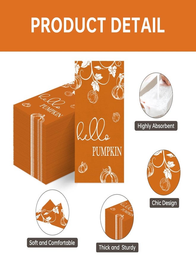 TAJWE 100 Count Hello Fall Disposable Napkins Orange Pumpkins Autumn Cocktail Napkins Thanksgiving Harvest Decorative Lunch Dinner Paper Guest Hand Towels for Kitchen Bathroom Party Supplies 4.3x7.8 - Image 5